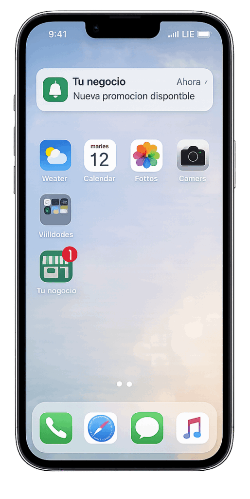 Smartphone con APP instalable para negocio y notificación activa